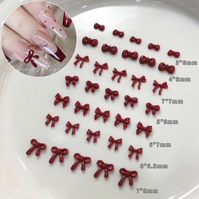 100 шт. 3D украшения для ногтей, красные бантики, кавайные смоляные аксессуары для маникюрного декора, 10 шт. в наборе, материалы для нейл-арта
