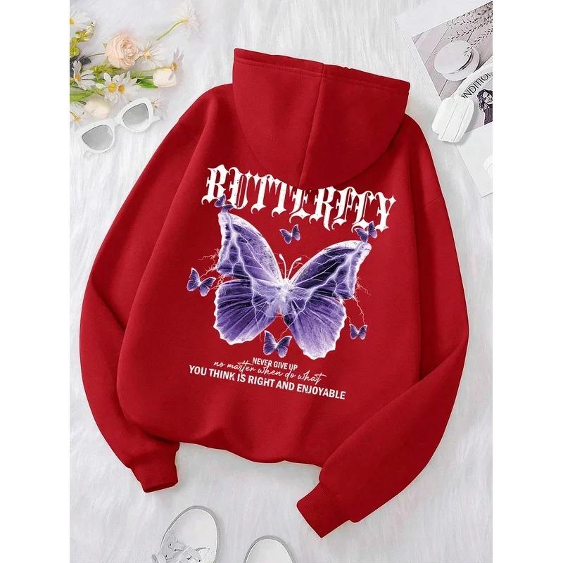 Beautiful Purple Butterfly Sweatshirt Women Fleece High Quality Hooded Simple Casual Hoodies Autumn Loose Oversized Hoodies & Sweatshirts Women’s