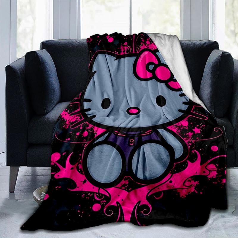 1pc Punk Style Hello Kitty Blanket, Soft Throw Blankets for Bed Couch Sofa, Warm Cozy Home Decor Gift, Living Room, Travel, Camping, Car Blankets, Bea