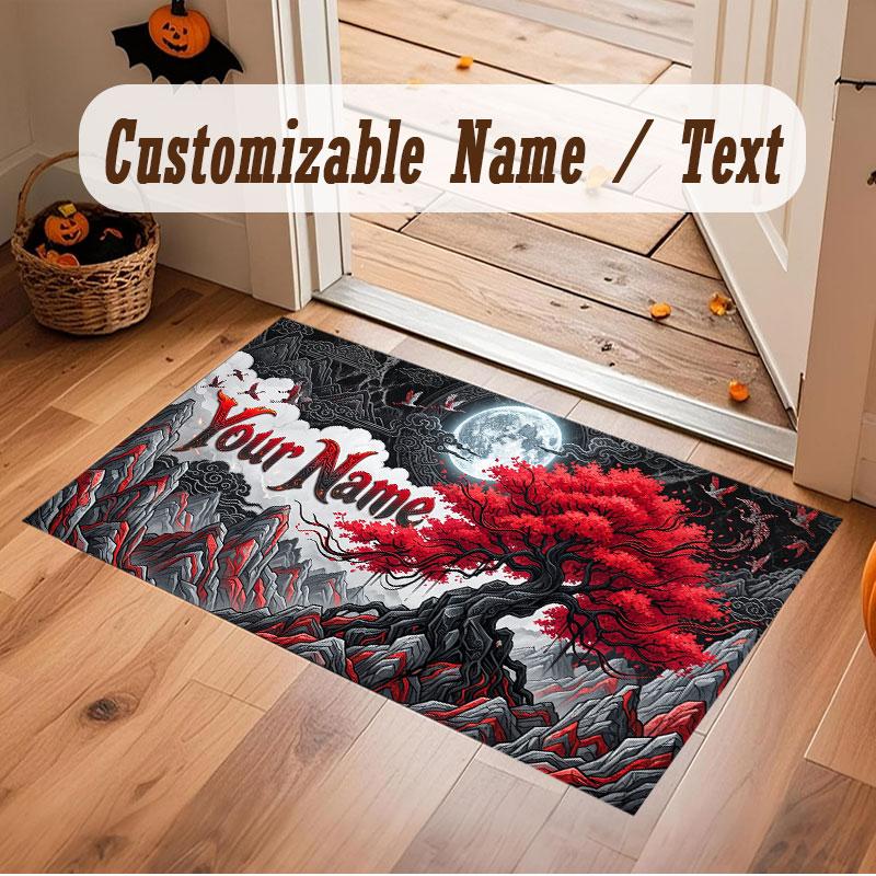 Space Cosmic Theme Crystal Velvet Floor Rug Personalized Custom Name Text Warm Carpet Home Decoration