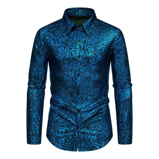 Мужская бронзовая рубашка с леопардовым принтом, осенняя однобортная рубашка с длинными рукавами и лацканами, приталенная рубашка
