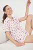 Women's Fashion Pink Striped Heart Patterned Viscose Woven Pajama Set