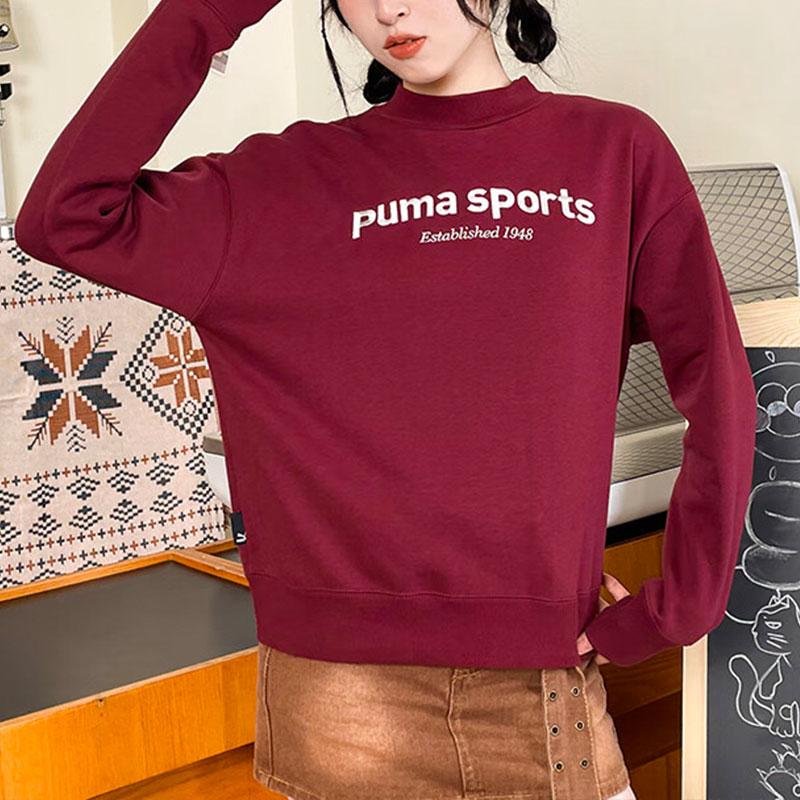 Puma Letter Embroidered Fleece Thick Round Neck Pullover Sweatshirt Women Sweatshirt 625305-22
