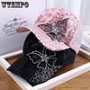 Women's Duck Tongue Hat with Rhinestone Butterfly Baseball Cap Women's Summer Breathable Sunshade Mesh Hat