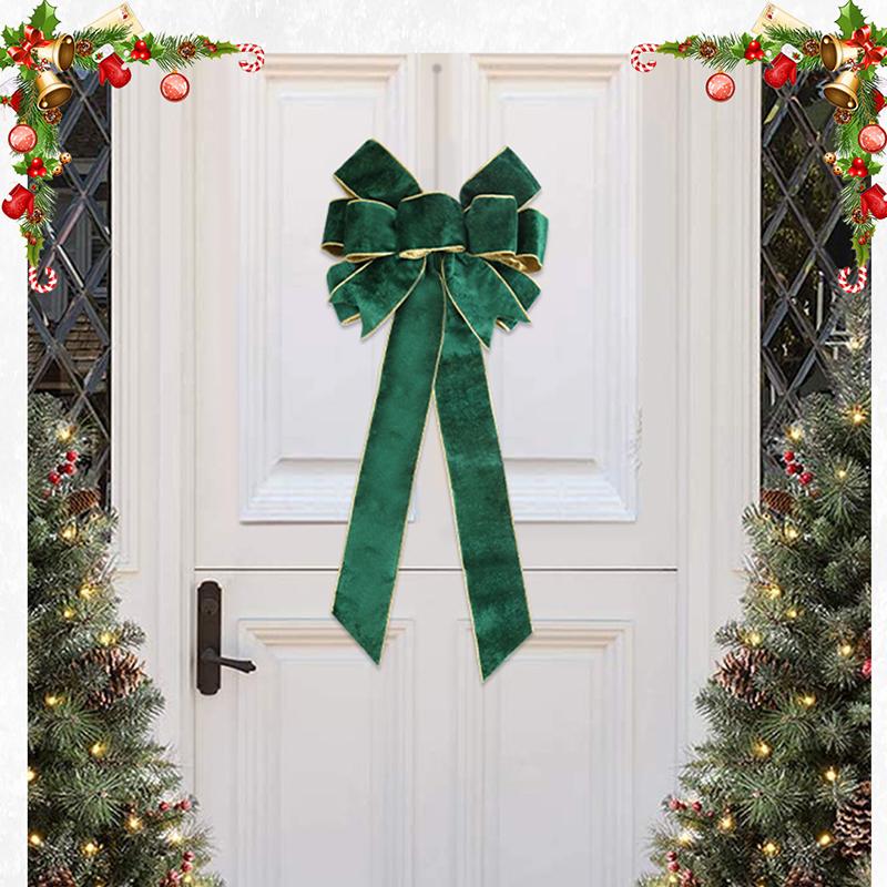 Christmas Big Ribbon Bow Outdoor Front Door Decorations Christmas Tree Hanging Red Bows New Year 2025 Supplies Home Ornaments