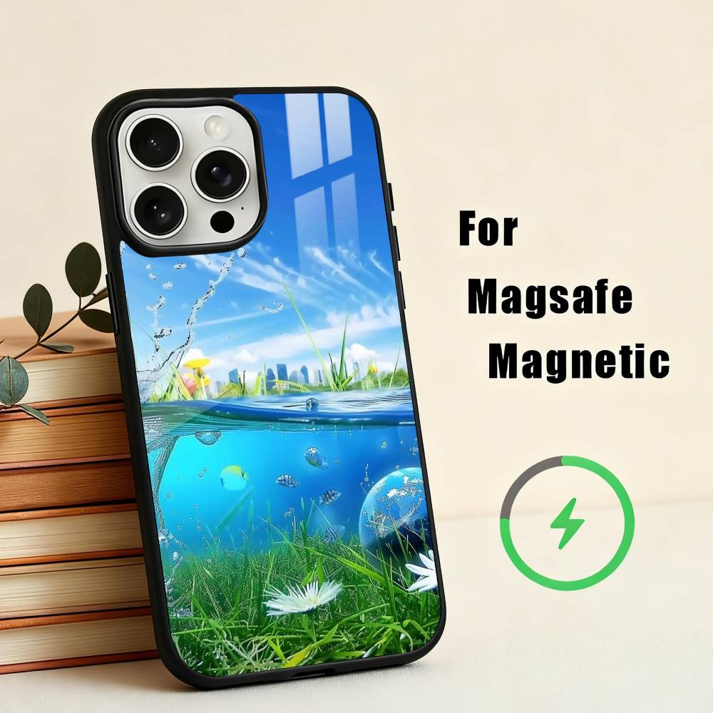 F-Frutiger Aero Aqua N-Nostalgia Чехол для телефона для iPhone17,16,15,14,13,12,11 Plus, Для чехла с магнитной беспроводной зарядкой