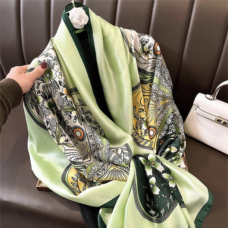 180*90cm Luxury Brand Women Summer Silk Scarves Shawl Lady Wrap Soft Female Europe Designer Beach Bandanna Foulard Muffler Pareo
