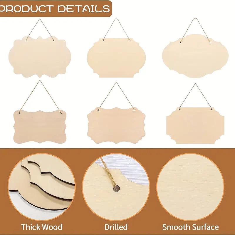 12-Pack Hanging Rectangular Wooden Signs with Rope for DIY Painting and Writing