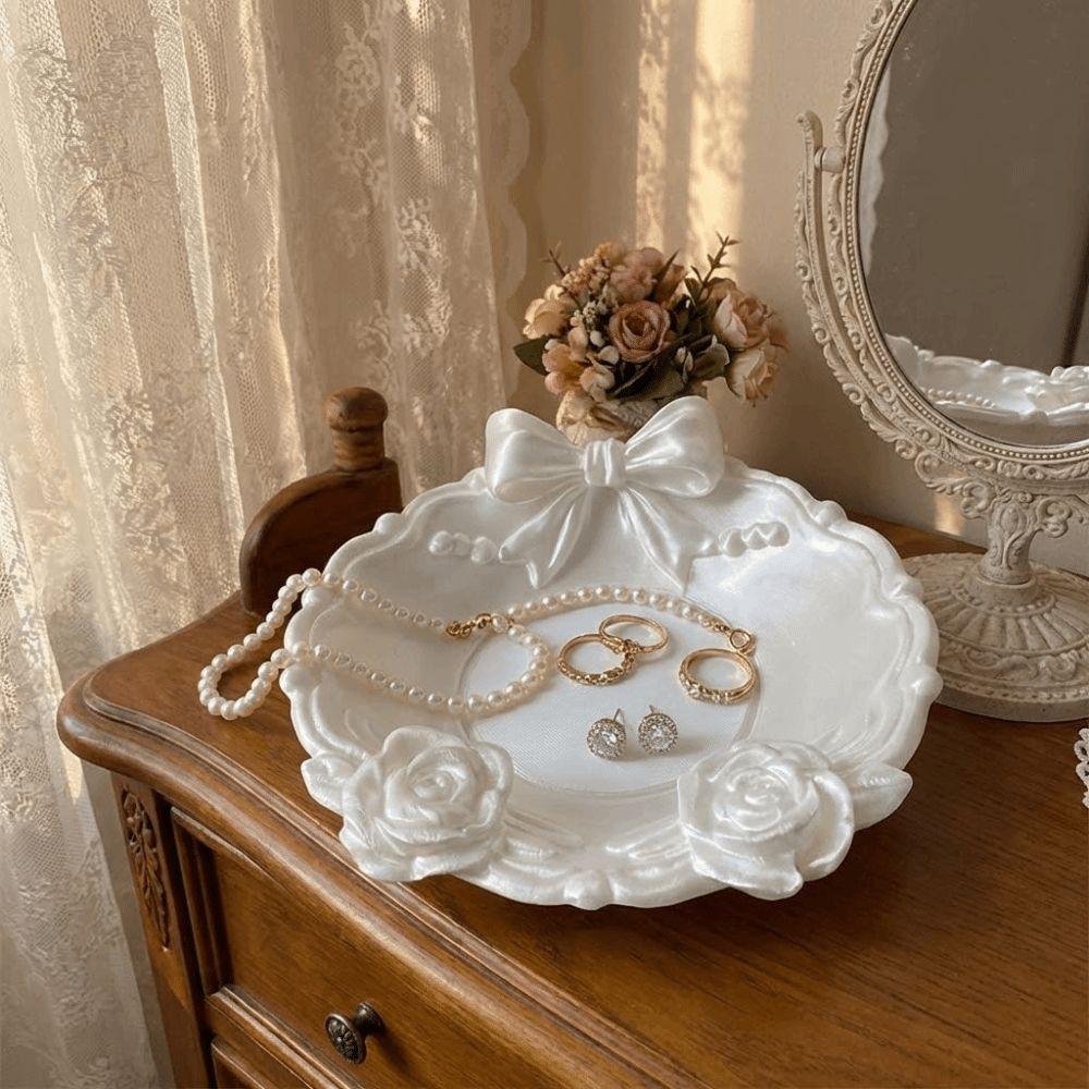 Smooth Surface Bow-Shaped Jewelry Dish Wavy Edge 3D Printed Tray  Desk Office Table