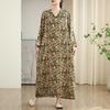 New Color V-neck Retro Long Skirt Cotton Linen Dress