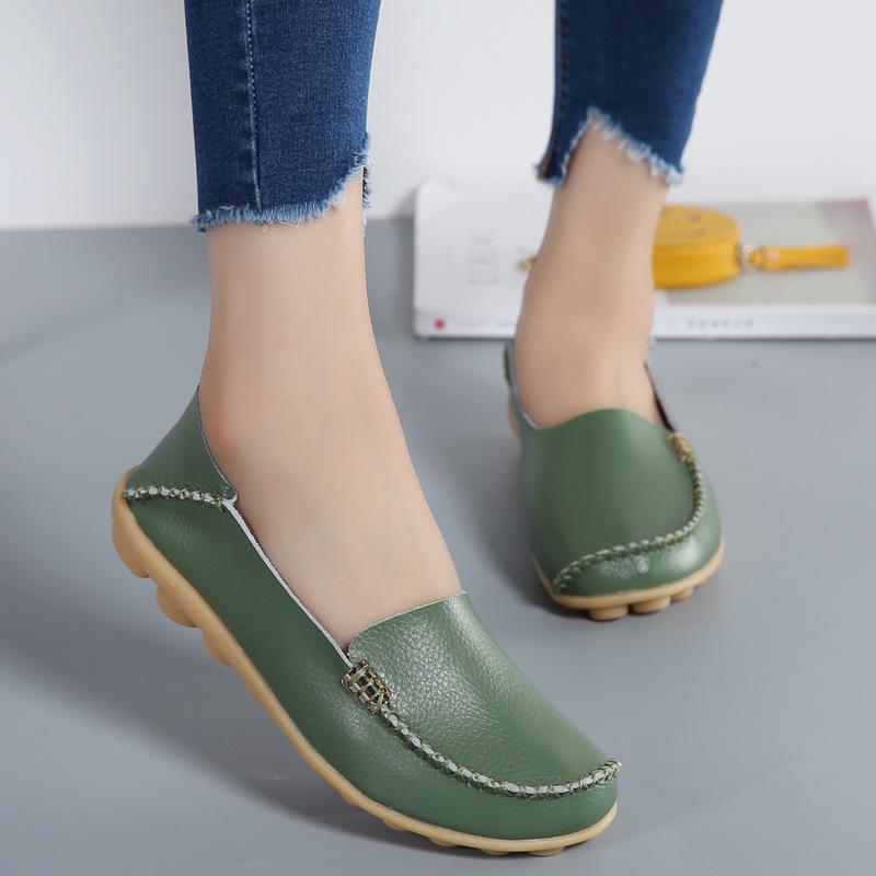 Fashion Plus Size 44 Women Flats Woman Loafers Genuine Leather Female Shoes Slip On Ballet Bowtie Moccasins 2025 New Women Shoes