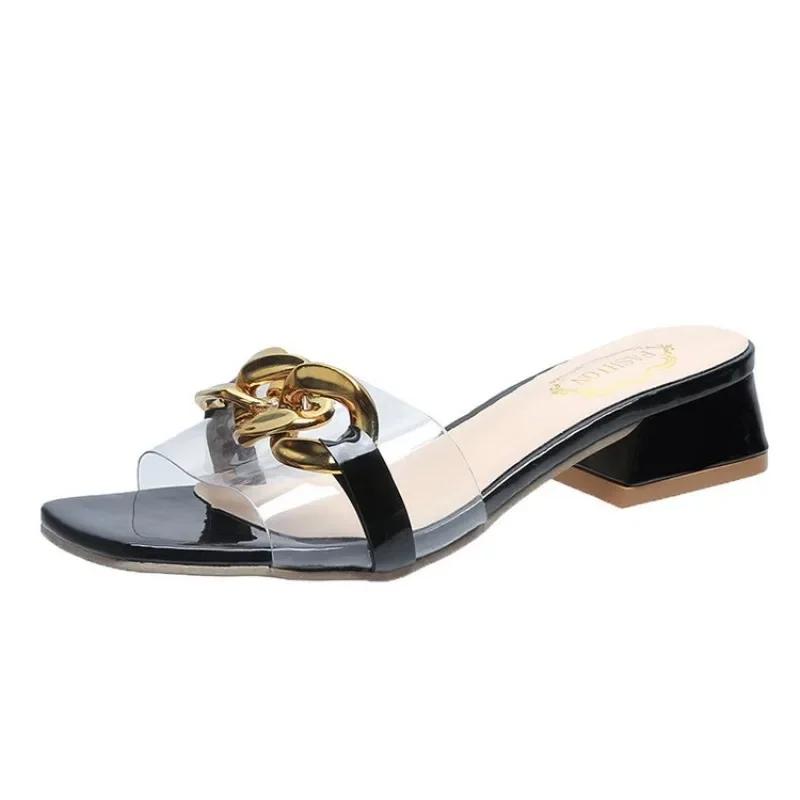 Модные тапочки для женщин 2025 новая модная одежда с известными в интернете толстыми каблуками, летний темперамент, крутые тапочки для женщин