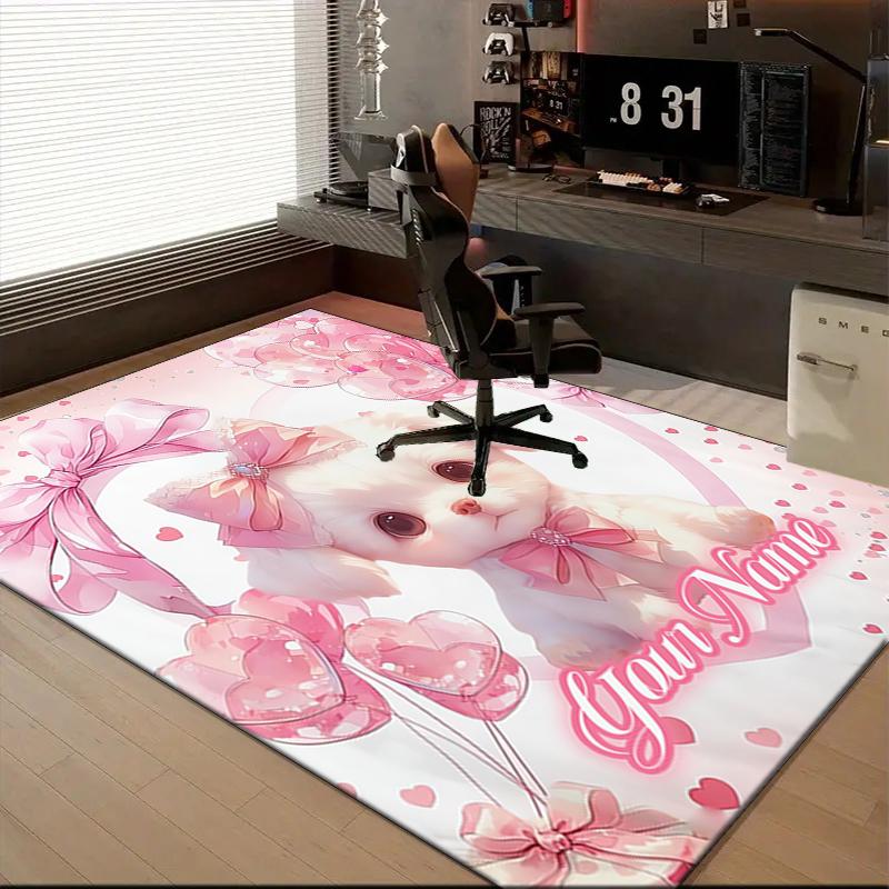 1PC Custom Name Pink Bow Puppy Love Theme Floor Mat Ideal for Living Room, Game Rooms, Office, Bedroom,Floor Mat Playful Design
