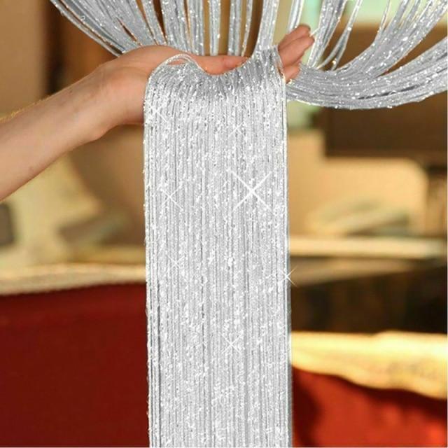 1x2M Shiny Tassel Silver Line String Curtain Valance Living Room Divider Wedding DIY Home Decor