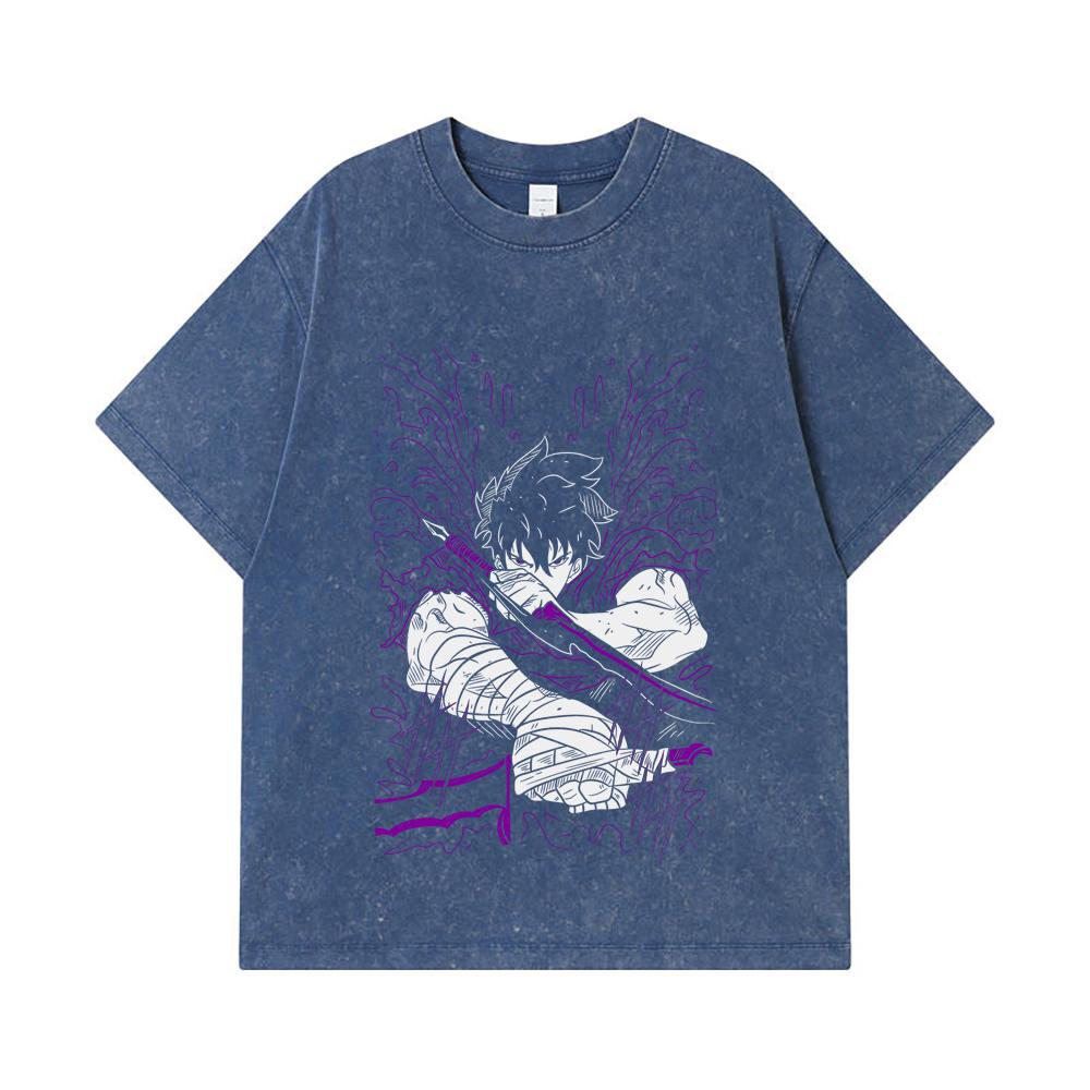 275 GSM Washed T-shirts 100% Cotton Solo Leveling V7 Print Unisex Heavy Cotton T Shirt