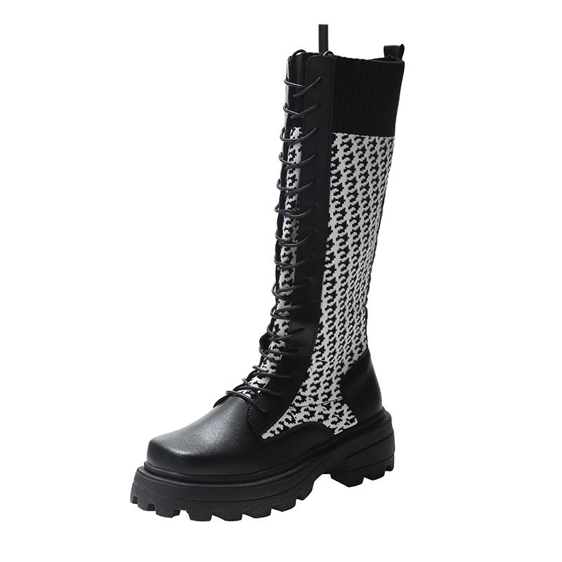 Fashion Women's Platform Knee High Boots Autumn Winter 2024 New Female Fashion Off-white Lace-up Sock Long Tube Boots Botas Mujer