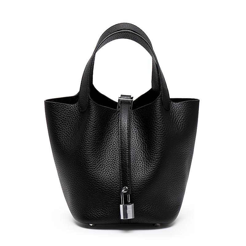 Vegetable Basket First Layer Cowhide Bucket Bag Women's Genuine Leather, Hand Carrying Versatile Work Commuter Women's High-end Handbag
