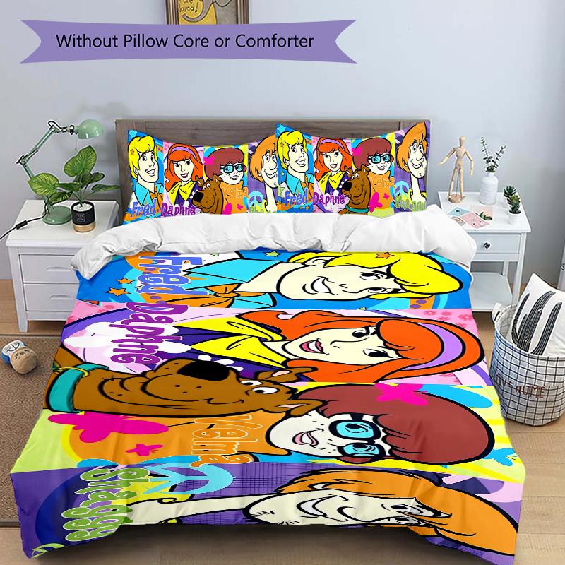 3Pcs Scoobydoo Mystery Friends Bedding Set Soft Fabric Duvet Cover Pillowcases Christmas Xmas Halloween Gift 1 Duvet Cover 2 Pillowcase S150