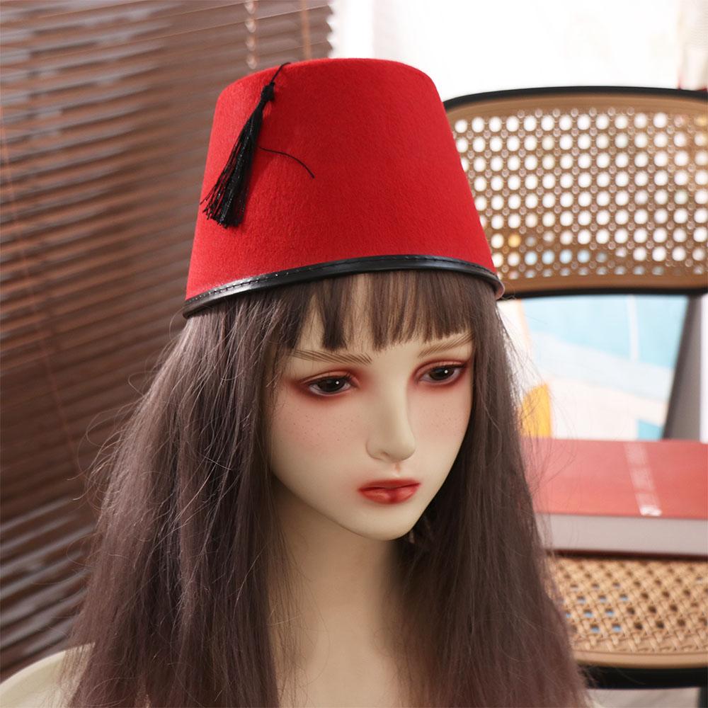 Moroccan Hat Felt Fez Cap Breathable Turkish Tassels Cap Tarboosh Fez Hat  Role Play Headwear