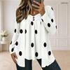 Women Plus Size Square Neck Long Sleeve Printed Red Black White Button Detail Layered Front T Shirt