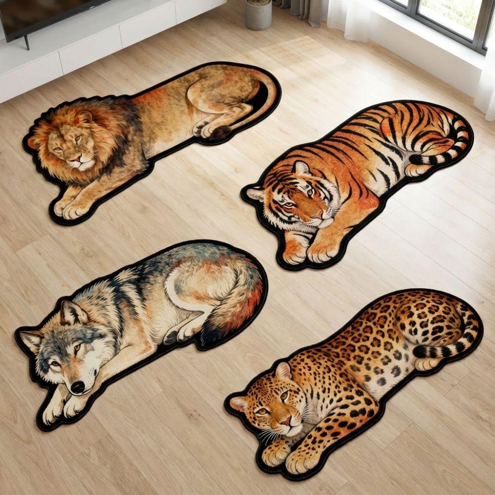 Anti-slip Tiger Carpet Rug 2D Flat Wolf Floor Mat New Lion Doormat Bedroom Bathroom