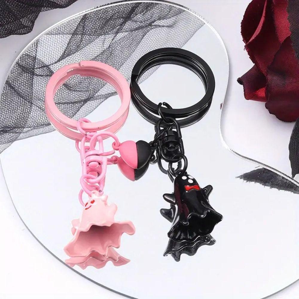 1Pair Couple Halloween Ghost Keychain Bag Hanging Key Rings Minority Magnetic Ghost Pendant  Gift