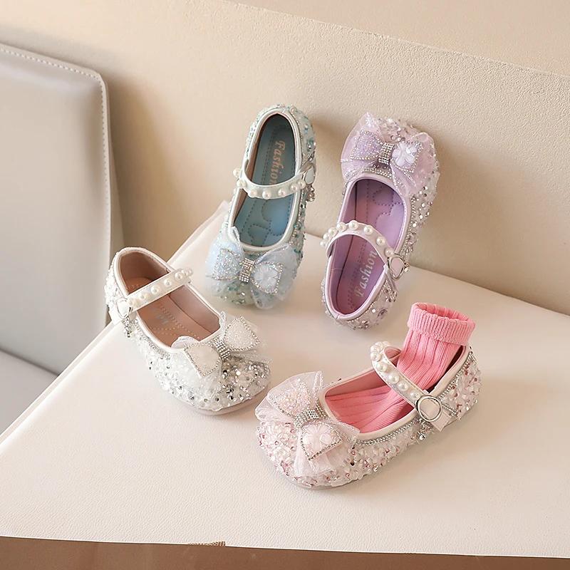 Детская кожаная обувь для вечеринки, свадьбы, универсальные роскошные туфли на плоской подошве с бантом для девочек, модные, милые, шикарные, детские, повседневные туфли принцессы