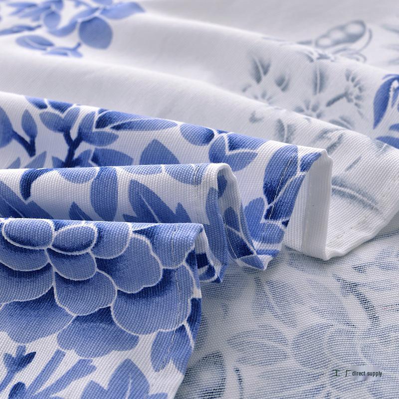 Blue and White Porcelain Canvas Bed Sheet - Single, Four Seasons