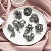 Retro Black Crystal Pearl Flower Bow Shape Brooch Scarf Pin Jewelry Accessories