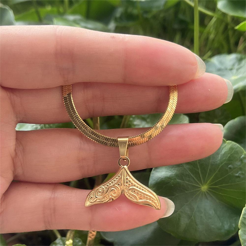 Vintage Mermaid Tail Necklaces For Women Gift Stainless Steel Fish Plated Cuban Flat Blade Chain Choker Wedding Jewelry Collar