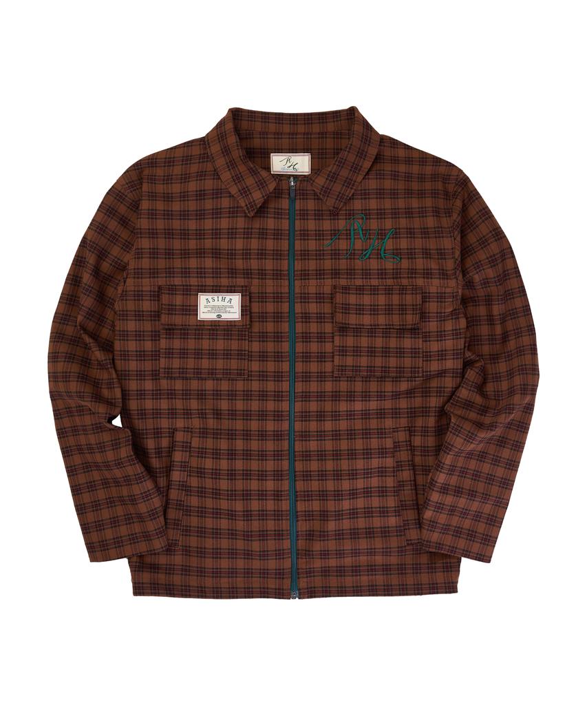 Asiha Ah24 01Jkbr Green Logo Check Jacket Brown