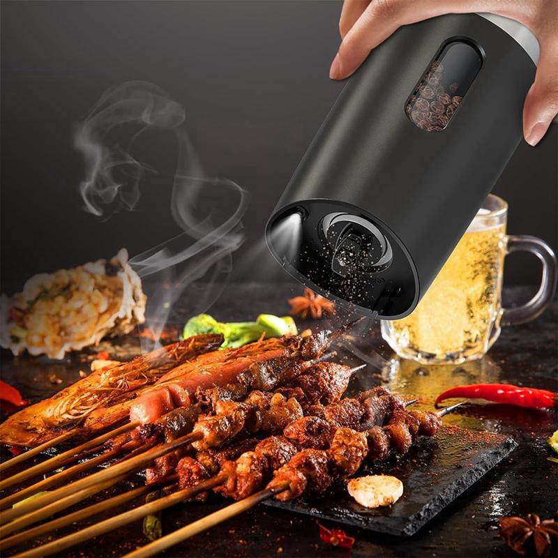 Электрическая мельница для соли и перца, набор, черная и серебристая, автоматическая мельница для перца, регулируемая степень помола, светодиодная подсветка