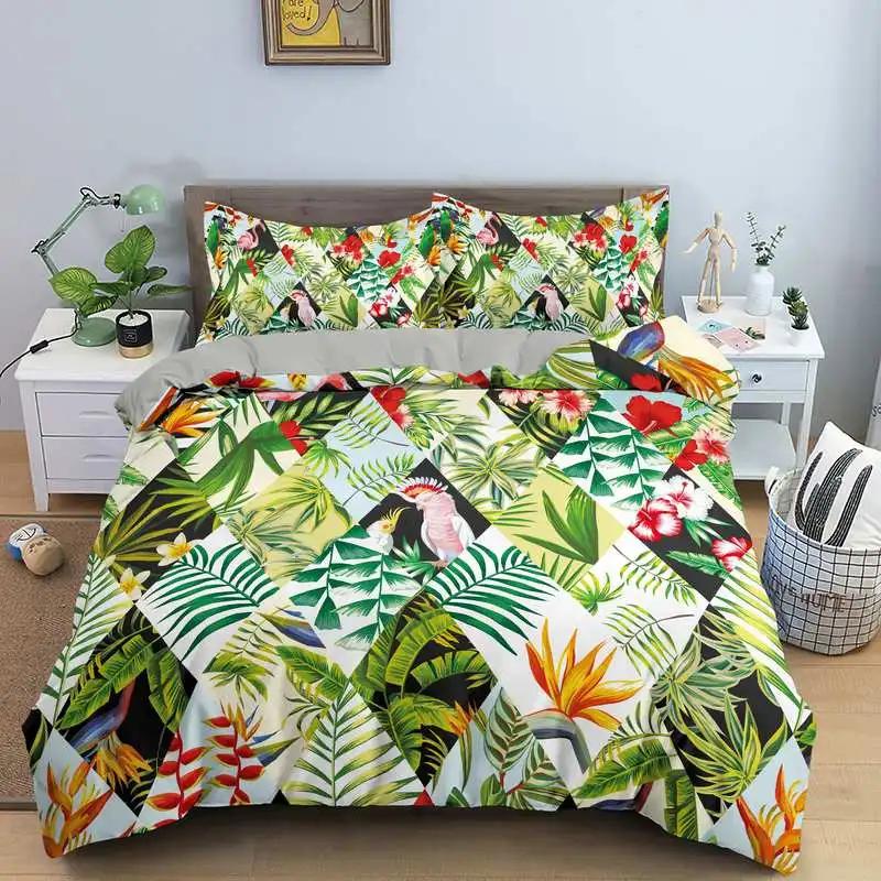 Comforter Leaves Bedding Set Single / Double King Size With Pillow Case 2 3 Piece