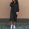 Hoodies Dress for Women Fashion Hooded Long Dress Winter Warm Casual Loose Sweatshirt Dress Hem Lace-up Midi Robe