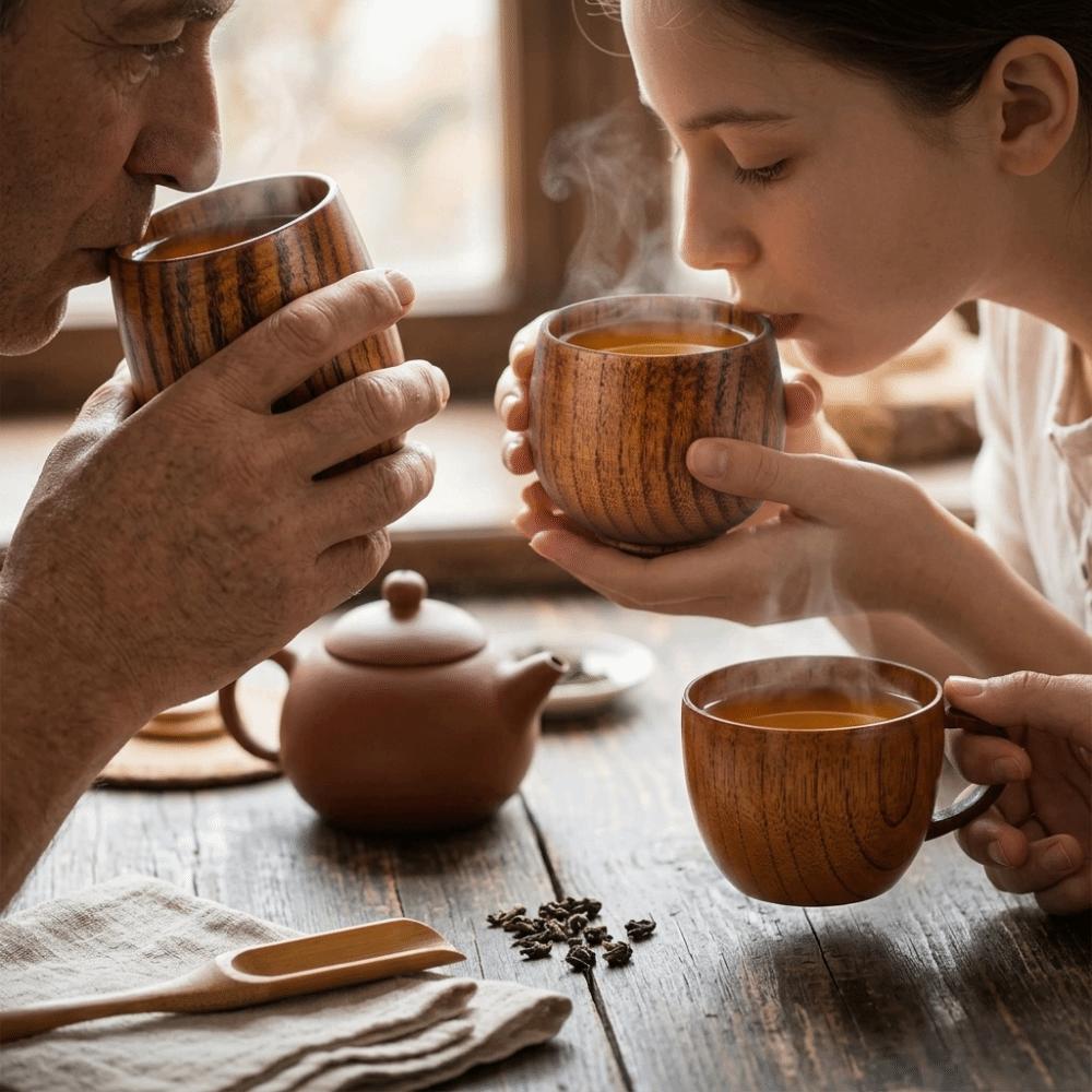With Handhold Coffee Cup Heat Resist Beer Glass Light Weight Wooden Mug Daily Drinking