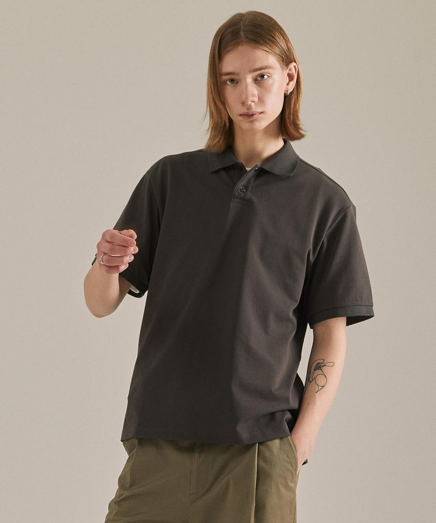 BASIC HOUSE Uni Semi-Overfit Pique Polo Shirt Dark Grey Lyts3104