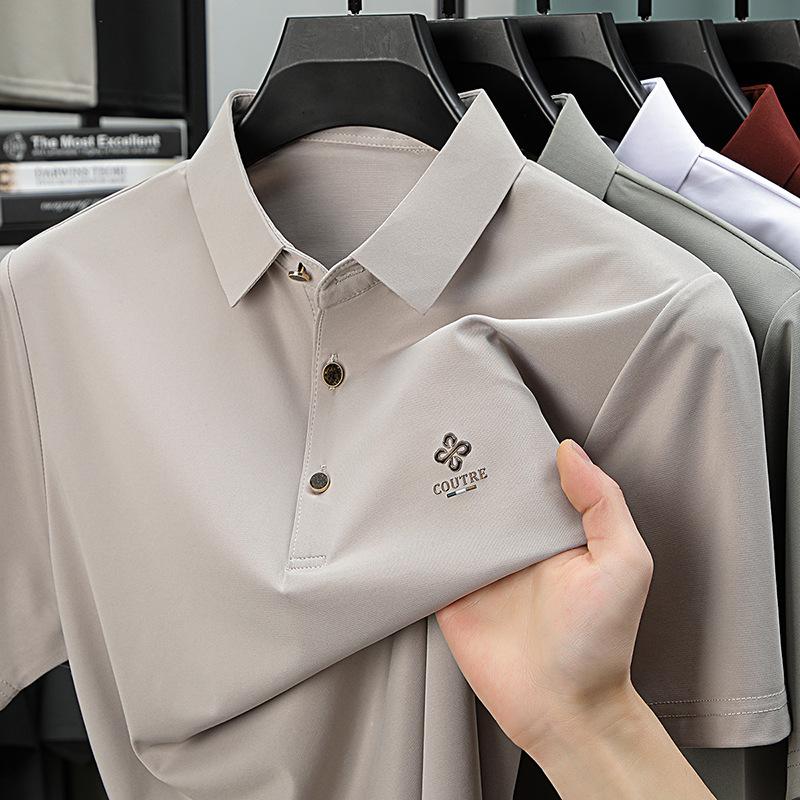 Рубашка поло в деловом стиле с коротким рукавом и лацканами, дышащая, не требующая глажки, средняя по размеру футболка