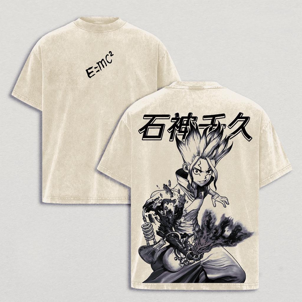 Исигами Сенку Dr.STONE Аниме Футболка Винтажная Y2k Стиранная Оверсайз Футболка Летняя С коротким рукавом Повседневная Хлопковая Футболка Топы