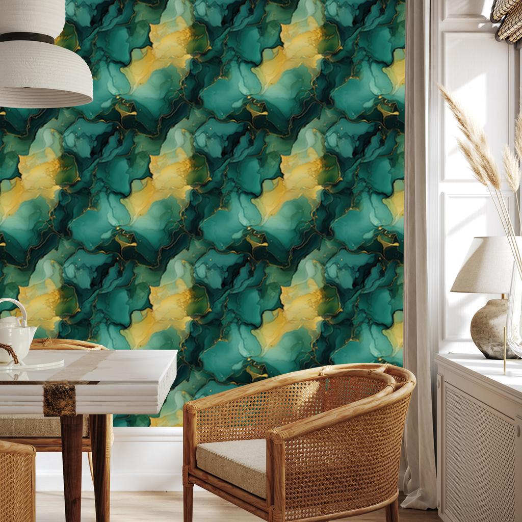 Sea Ink and Yellow Wallpaper for Living Room and Bedroom 50x1000