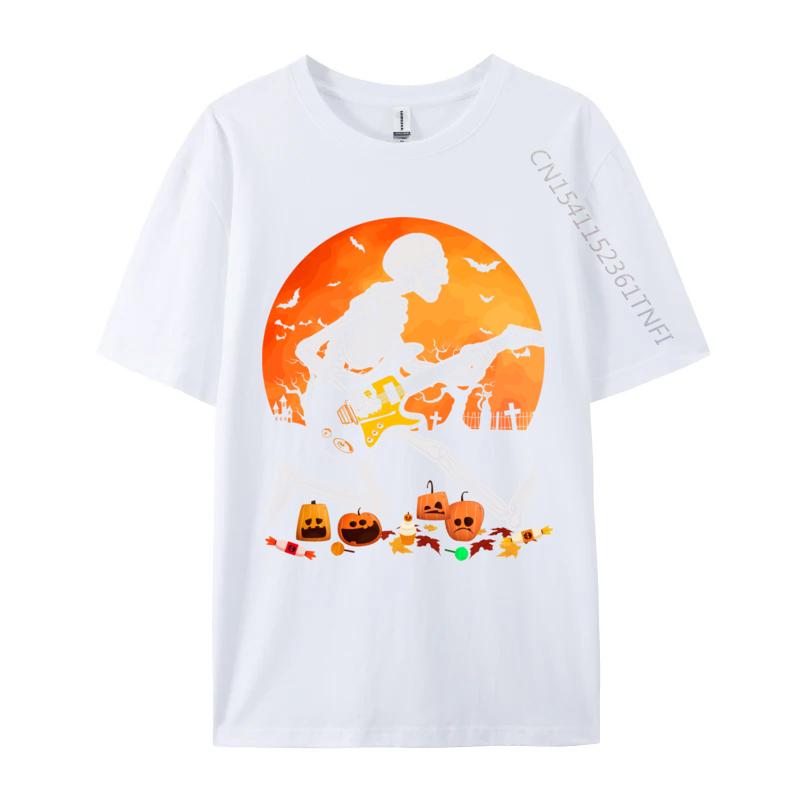 Скелет Играет на Бас-гитаре Футболка на Хэллоуин Обычная Осень Ретро Смешная Чистый Хлопок Camisa Мужские Футболки Смешная Одежда