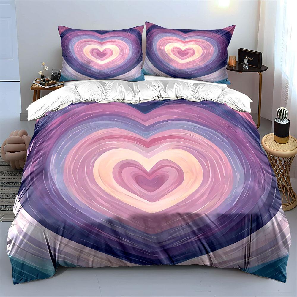 "Heart Pattern Decorative Art Set" Bedding Set with 1 Duvet Cover 2 Pillowcases Single Double King Queen, Gift