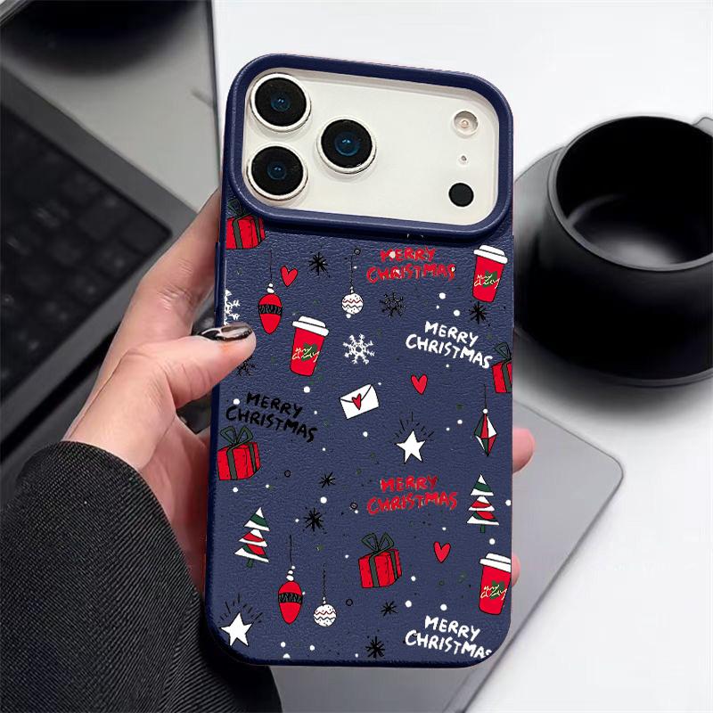 Милый Рождественский Узор Чехол для Телефона Для iPhone Air 17 16 15 14 Pro Max 13 12 Pro 11 16e Ударопрочный Текстура Кожи ТПУ Мягкий Чехол
