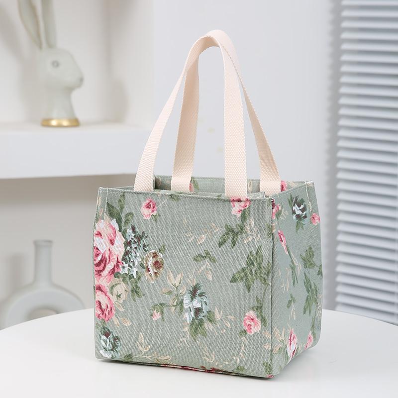 Portable Cute Kitten Printed Bento Bag Reusable Tote Ice Bag Travel Picnic Insulated Lunch Bag