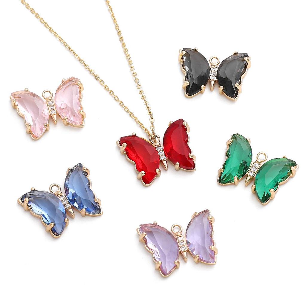 Латунная подвеска-бабочка с кристаллом циркона, камень для серег, браслетов, ожерелья, аксессуары для изготовления ювелирных изделий своими руками