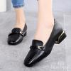 Blue Beryl Genuine Leather Loafers with Chunky 3cm and Square Women's Heels, Heels, Toes, Black, BB006-BK235