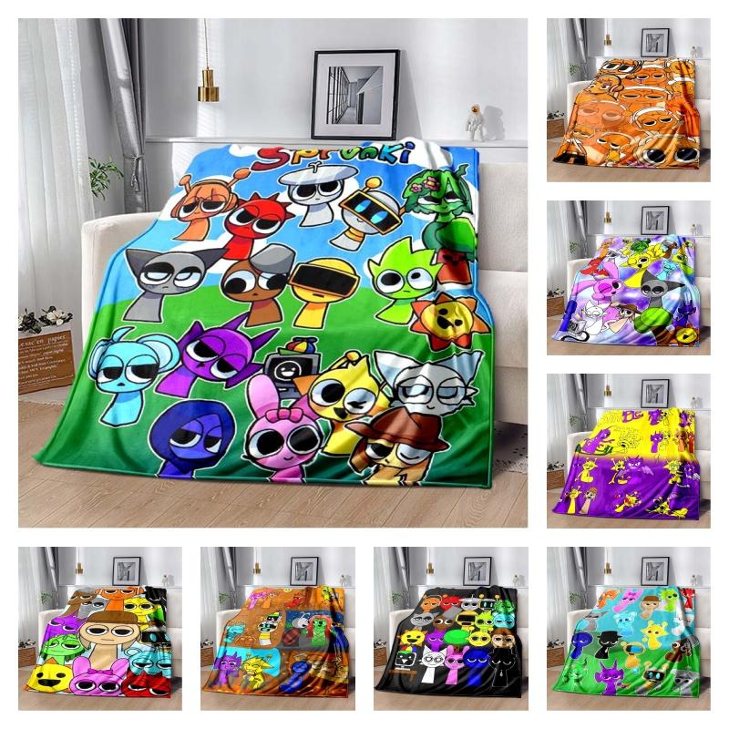 Sprunki All Characters Flannel Blanket, Soft Warm Throw with Full Sprunki Team Print for Bed Sofa, Cozy Bedding for Fans