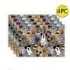 4/6/8Pcs Cute Print Halloween Themed Placemat Autumn Linen Decor Table Mats Non Slip and Heat-resistant Bowl Coffee Pads Mats