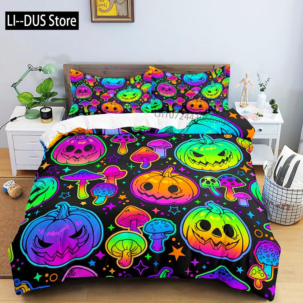 Comforter Neon Color King Rainbow Gradient Pumpkin Bedding Set Microfiber Halloween Theme Twin Comforter