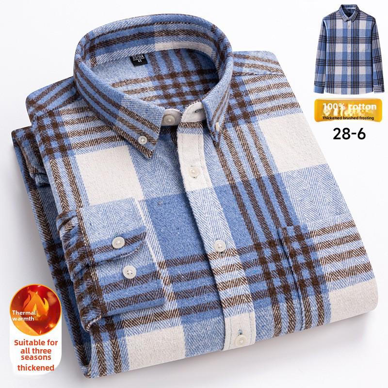 Мужская рубашка из чистого хлопка в клетку с длинным рукавом — модная, повседневная, универсальная