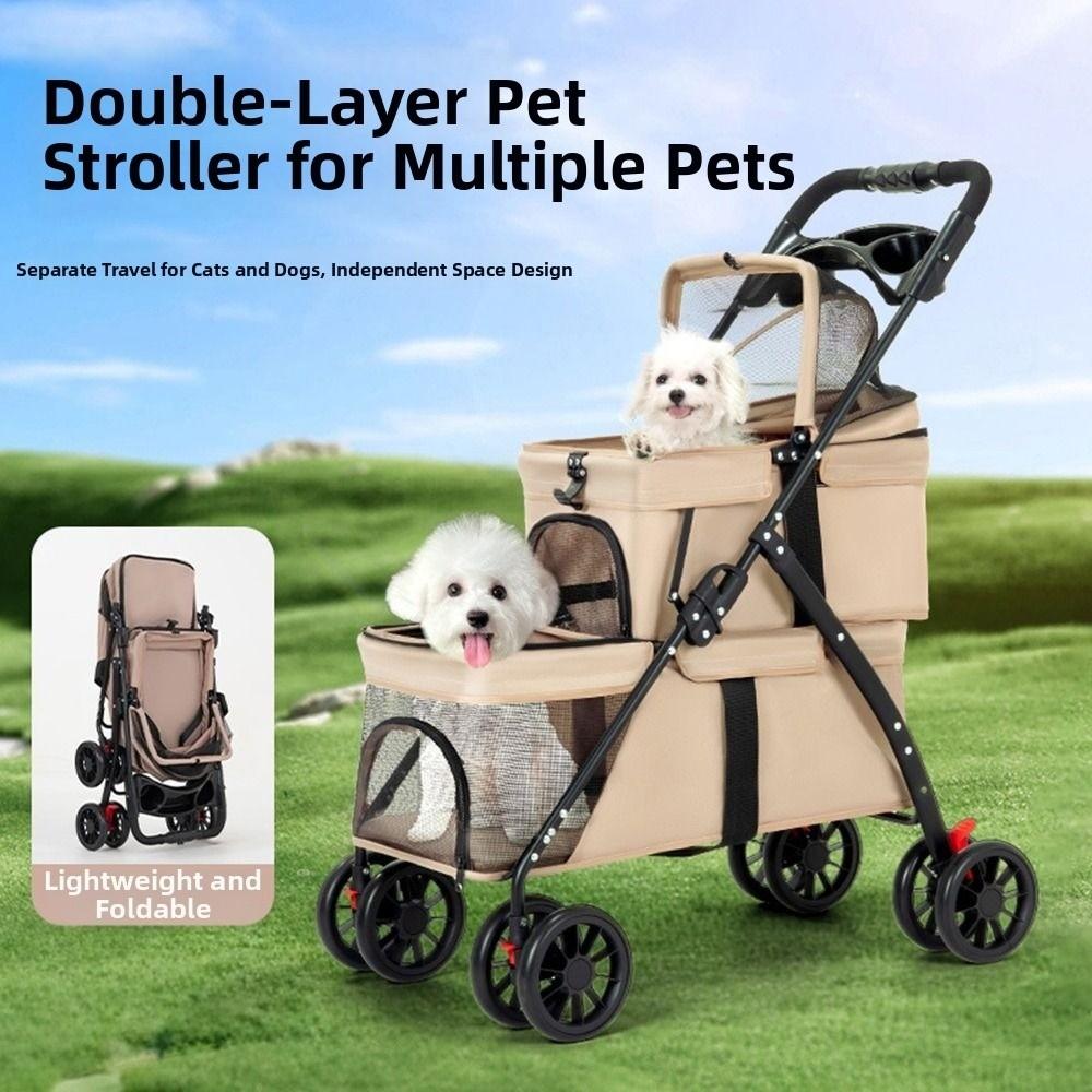 with 2 Carriages Double Pet Stroller Cup Holder Dog Stroller Multi-Pet Families